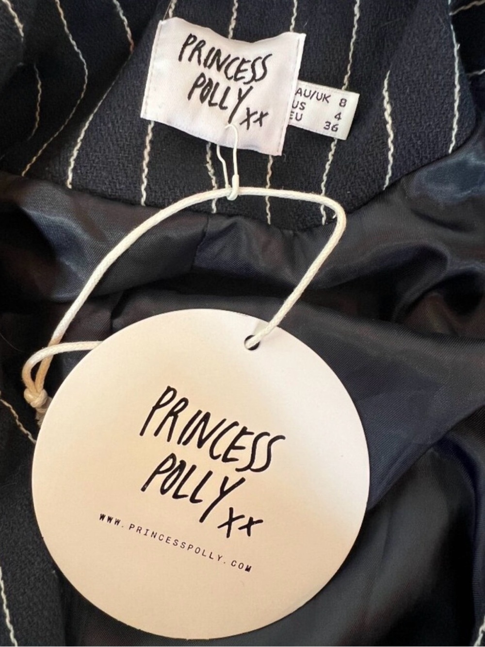 Princess Polly Navy Pinstripe Double-Breasted Trench Coat - Picture 4 of 4